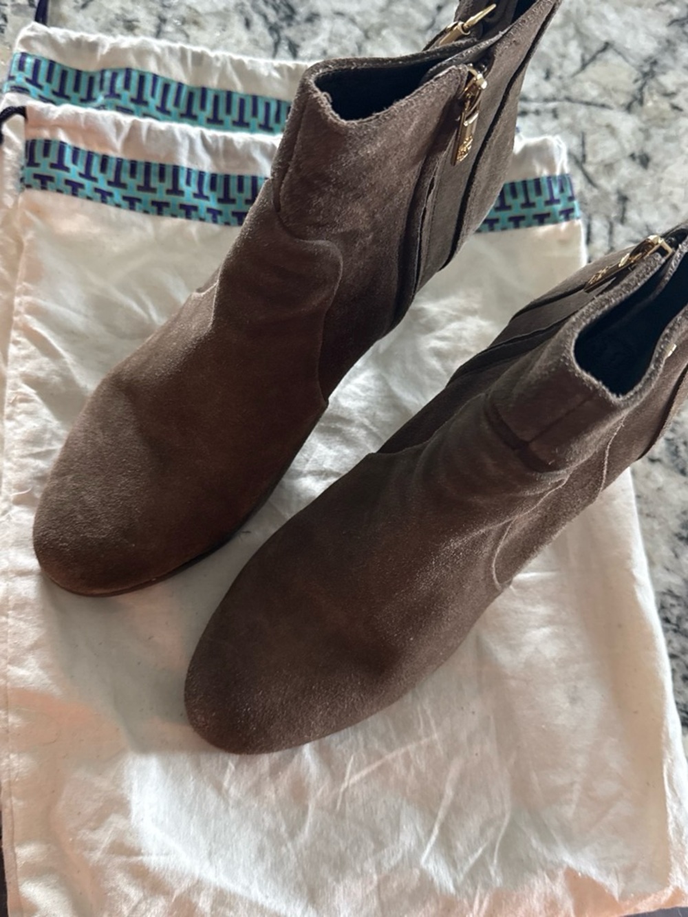 Women's Greenish Brown Suede Ankle Boots - Classic Zip Detail